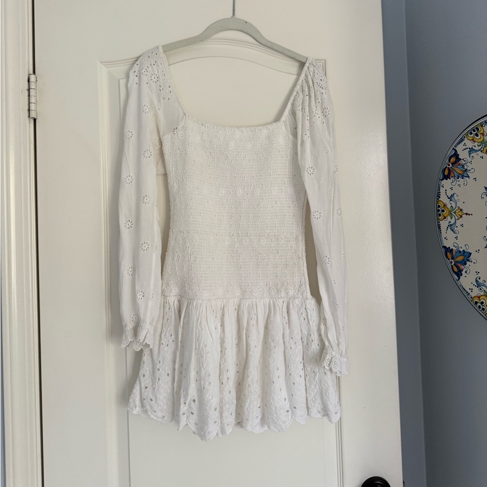 LoveShackFancy White Long Sleeve Dress